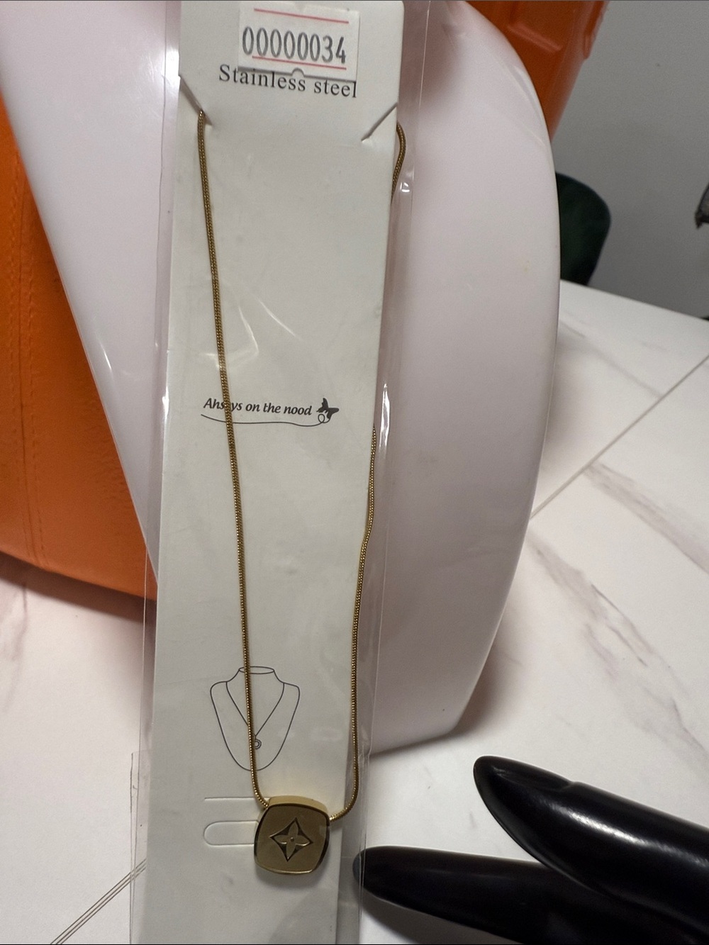 Gold Stainless Steel Pendant Necklace - Gold Color